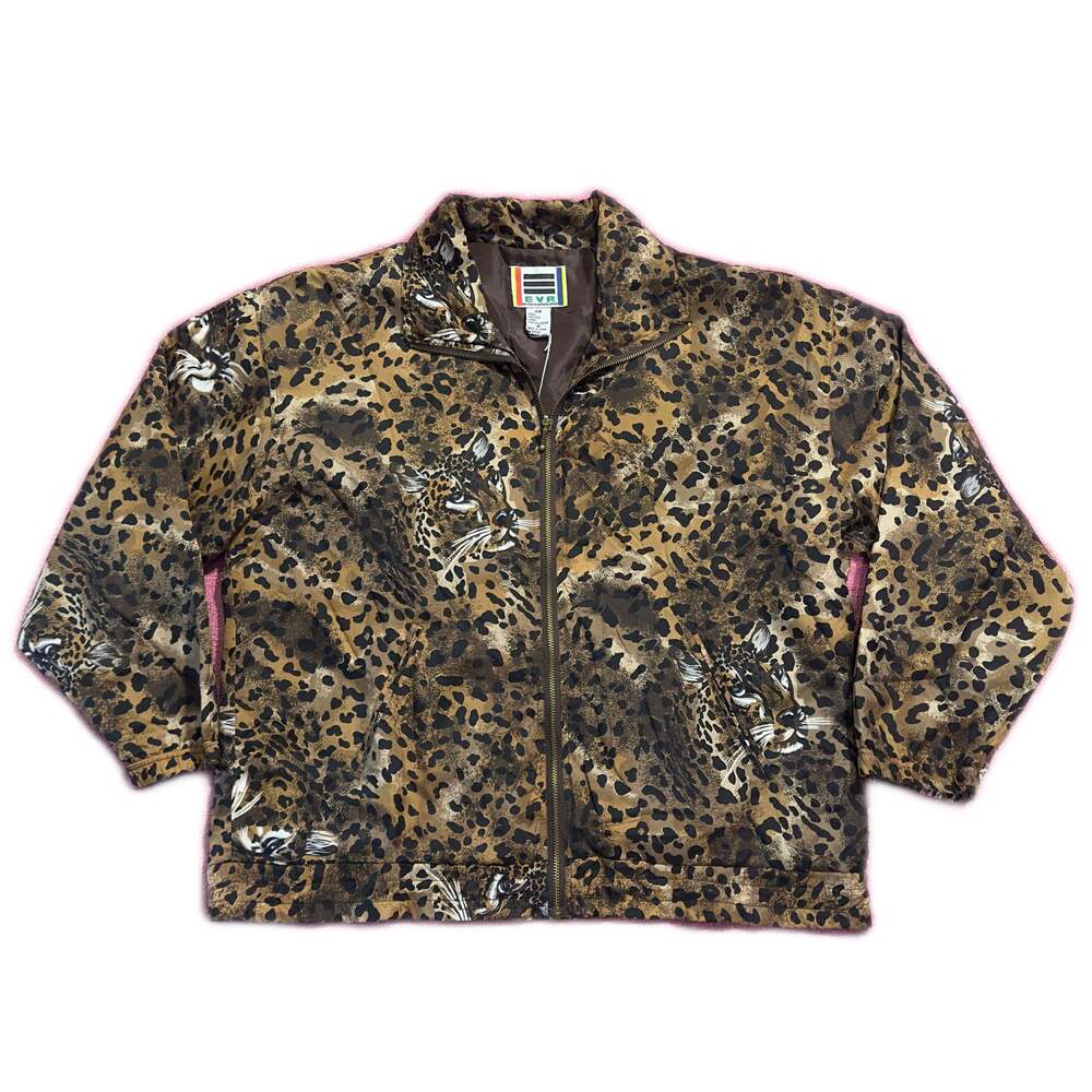 Vintage EVR Div Rousso Apparel Leopard Print Silk Bomber Jacket